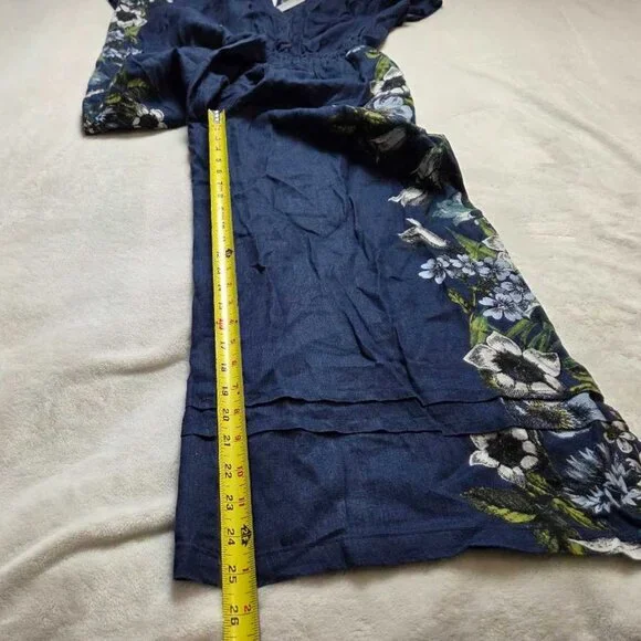 New SP By Anthropologie The Somerset linen printed jumpsuit in blue S Petite